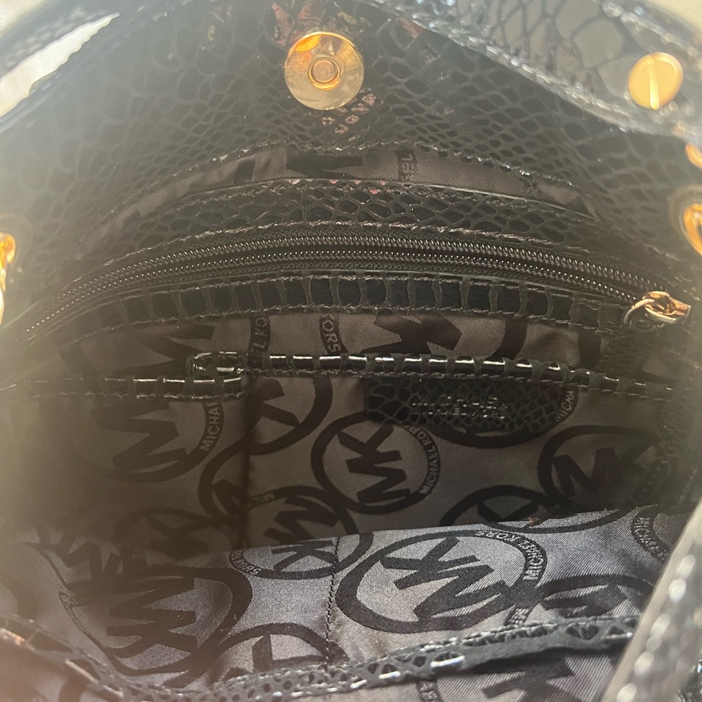 MICHAEL KORS Bag Leather Shoulder Snakeskin Bucket Embossed Gold Chain Exotic - Picture 3 of 3